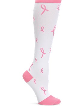 White  Pink Ribbons Nurse Mates Compression Trouser 